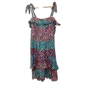 J.Crew Floral Tiered Mini Dress Tie Shoulder Ruffle Smocked Back Multi Color 8